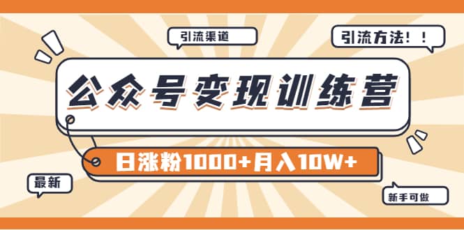 【某公众号变现营第二期】0成本日涨粉1000 让你月赚10W （8月24号更新）-副业金库