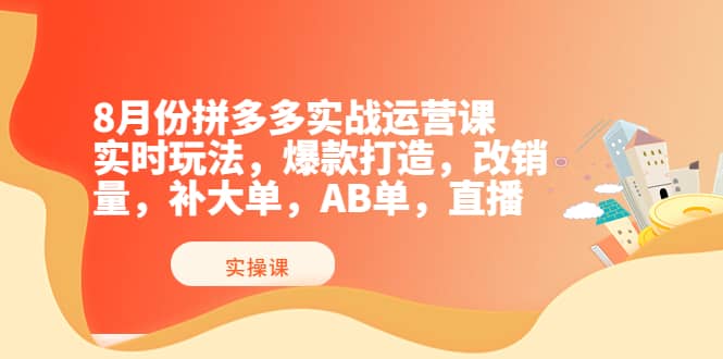 8月份拼多多实战运营课，实时玩法，爆款打造，改销量，补大单，AB单，直播-副业金库
