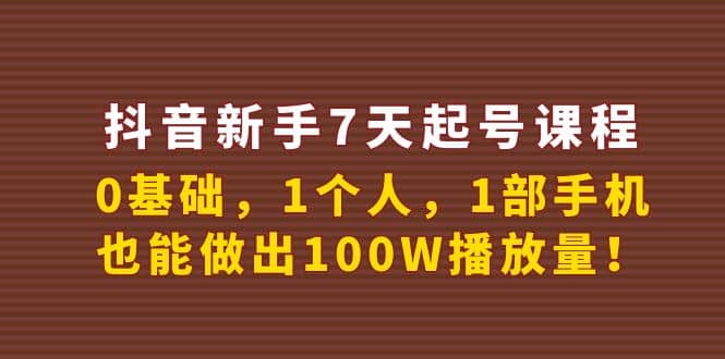 抖音新手7天起号课程：0基础，1个人，1部手机，也能做出100W播放量-副业金库