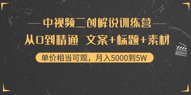 中视频二创解说训练营：从0到精通 文案 标题 素材-副业金库