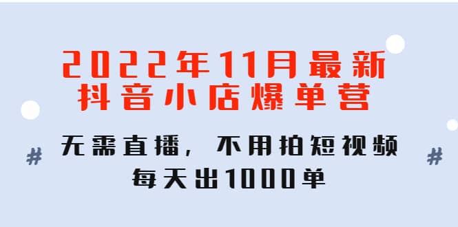 2022年11月最新抖音小店爆单训练营：无需直播，不用拍短视频，每天出1000单-副业金库