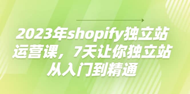2023年shopify独立站运营课，7天让你独立站从入门到精通-副业金库