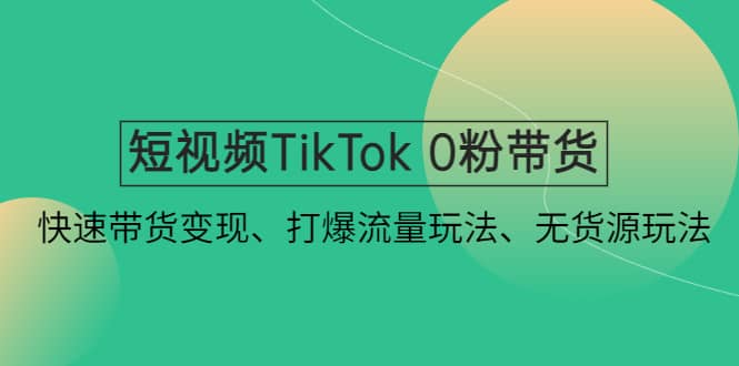 短视频TikTok 0粉带货：快速带货变现、打爆流量玩法、无货源玩法-副业金库