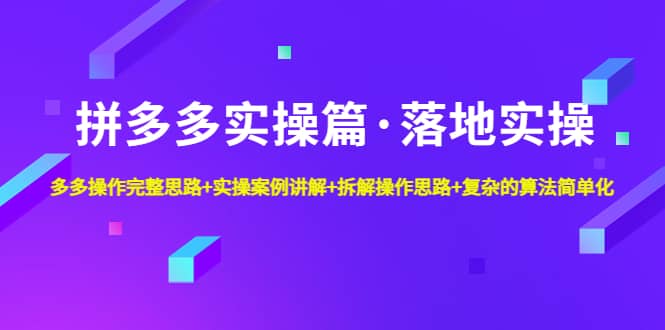拼多多实操篇·落地实操 完整思路 实操案例 拆解操作思路 复杂的算法简单化-副业金库