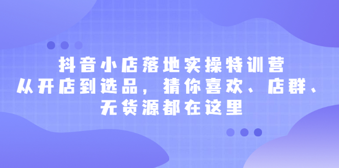 抖音小店落地实操特训营，从开店到选品，猜你喜欢、店群、无货源都在这里-副业金库