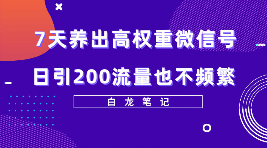 7天养出高权重微信号，日引200流量也不频繁，方法价值3680元-副业金库
