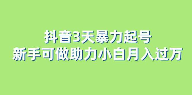 抖音3天暴力起号新手可做助力小白月入过万-副业金库