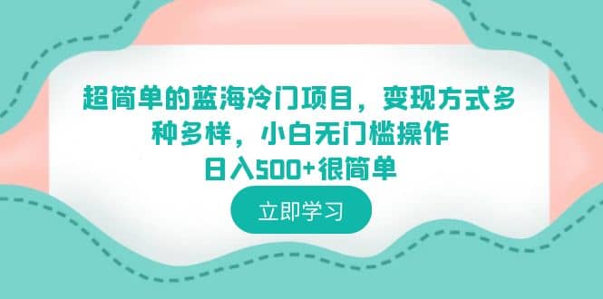 超简单的蓝海冷门项目，变现方式多种多样，小白无门槛操作日入500 很简单-副业金库