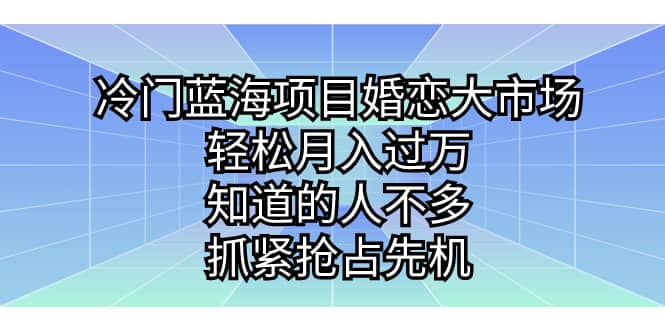 冷门蓝海项目婚恋大市场,轻松月入过万,知道的人不多,抓紧抢占先机-副业金库