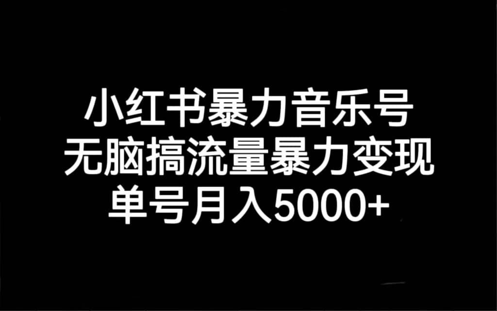 小红书暴力音乐号，无脑搞流量暴力变现，单号月入5000-副业金库