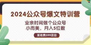 某收费399元-2024公众号爆文特训营:业余时间做个公众号 小而美 月入5位数-副业金库