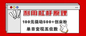 利用杠杆100元撬动500+创业粉,单日变现5位数-副业金库
