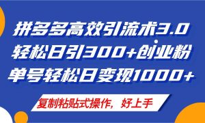 拼多多店铺引流技术3.0,日引300+付费创业粉,单号轻松日变现1000+-副业金库