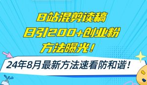 B站混剪读稿日引200+创业粉方法4.0曝光，24年8月最新方法Ai一键操作 速...-副业金库