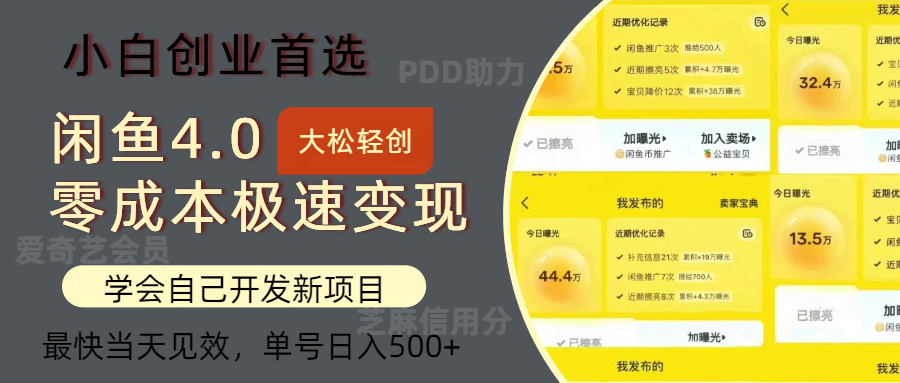 闲鱼0成本极速变现项目,多种变现方式,单号日入500+最新玩法-副业金库