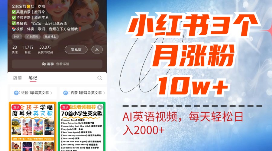 小红书三个月涨粉10W!AI英语视频0成本制作,每天轻松日入2000+-副业金库