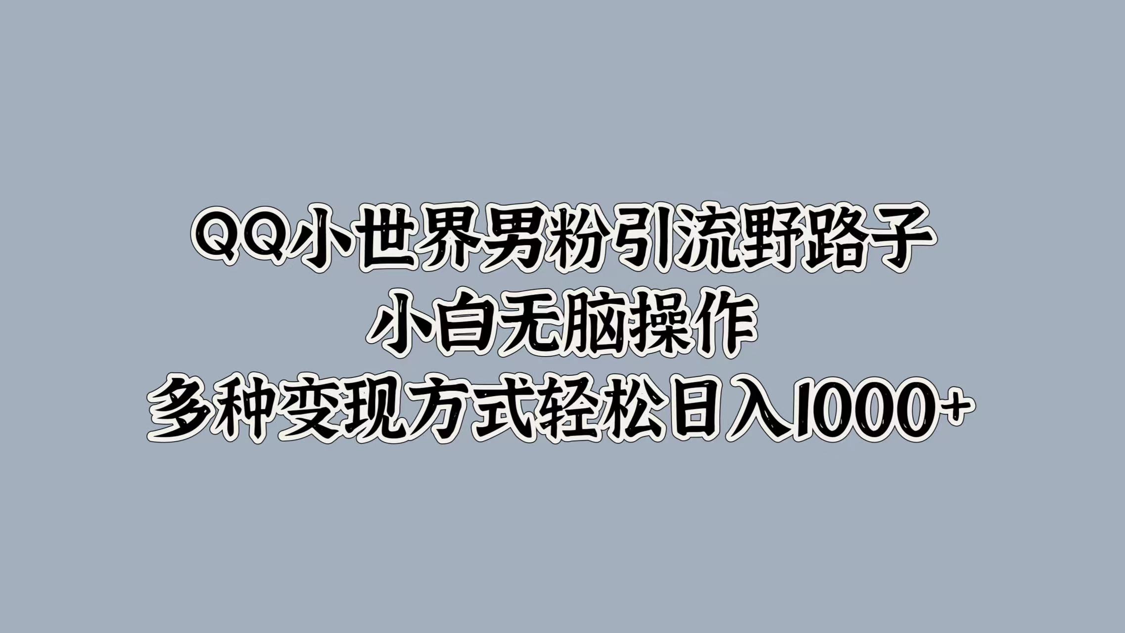 QQ小世界男粉引流野路子，小白无脑操作，多种变现方式轻松日入1000+-副业金库