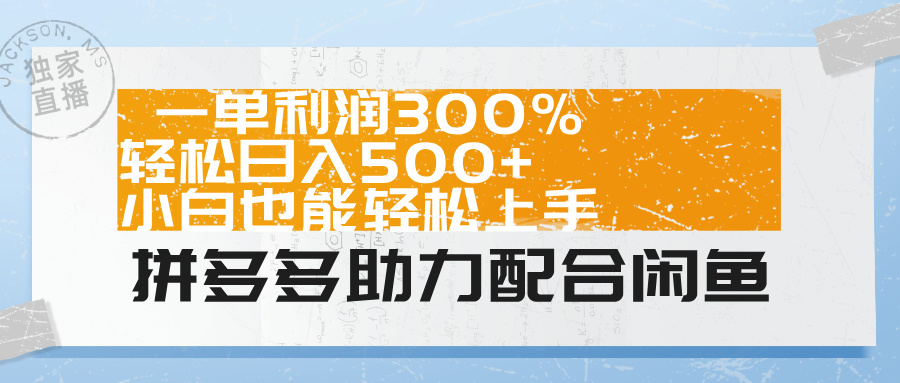 拼多多助力配合闲鱼 一单利润300% 轻松日入500+ 小白也能轻松上手！-副业金库