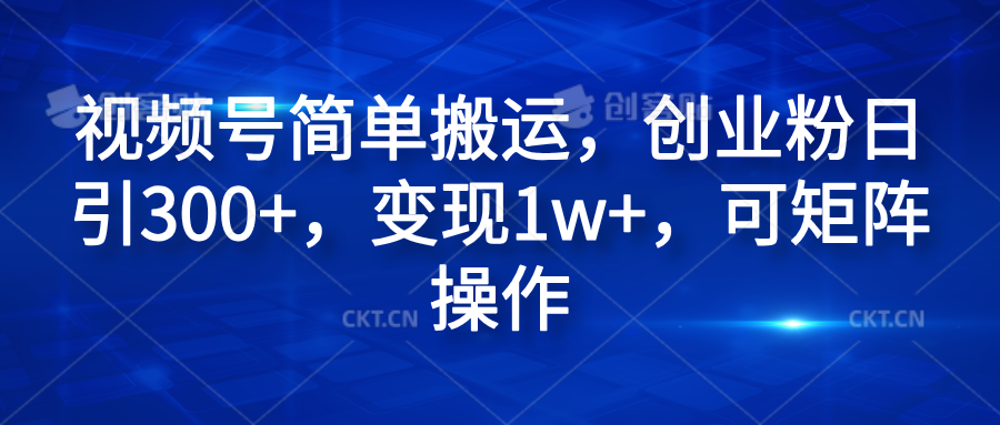 视频号简单搬运，创业粉日引300+，变现1w+，可矩阵操作-副业金库