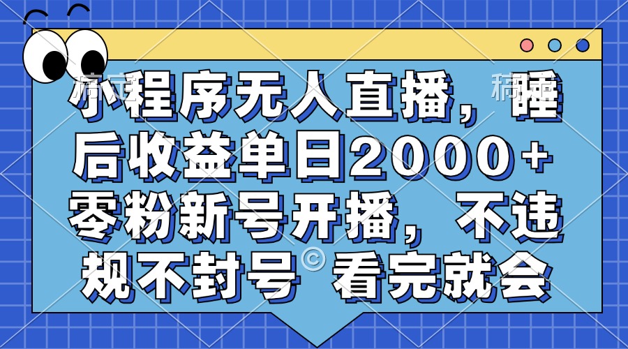小程序无人直播，睡后收益单日2000+ 零粉新号开播，不违规不封号 看完就会-副业金库