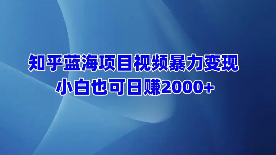 知乎蓝海项目视频暴力变现  小白也可日赚2000+-副业金库