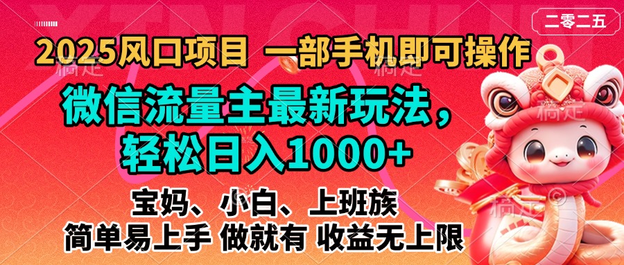 2025蓝海风口项目，微信流量主最新玩法，轻松日入1000+，简单易上手，做就有 收益无上限-副业金库