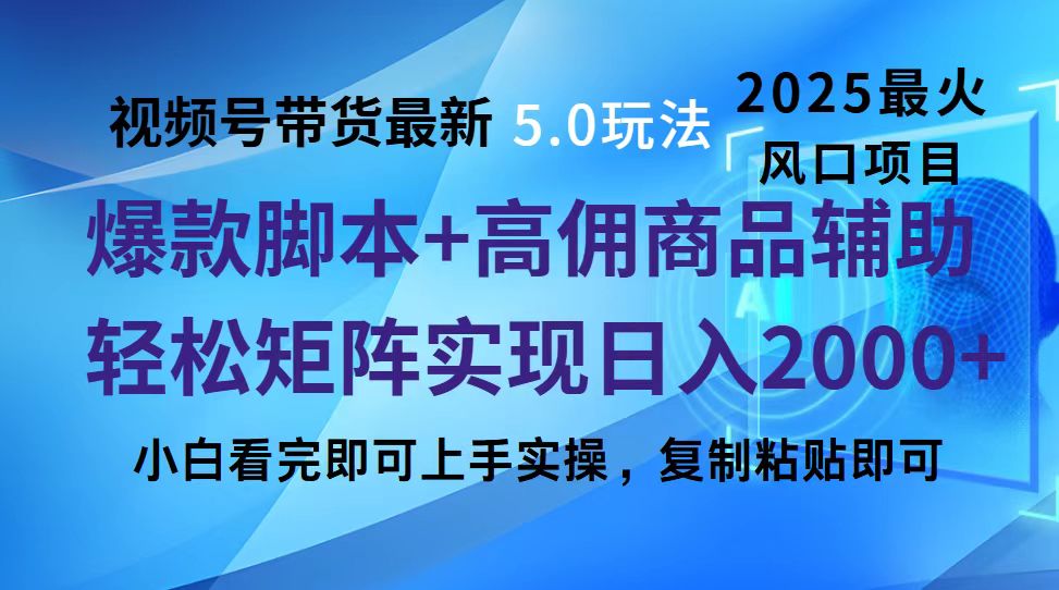 视频号带货最新5.0玩法,作品制作简单,当天起号,复制粘贴,脚本辅助,轻松矩阵日入2000+-副业金库