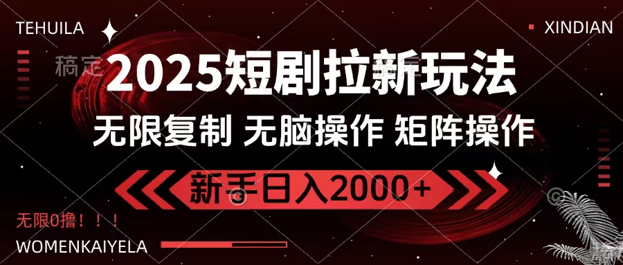 2025短剧拉新玩法，无需注册登录，无限0撸，无脑批量操作日入2000+-副业金库