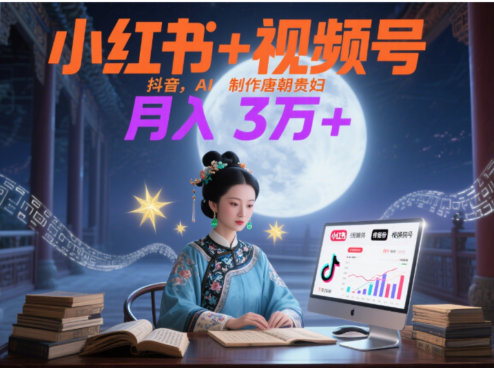 小红书+视频号+抖音,AI轻松制作唐朝贵妇IP,毒鸡汤、励志、减肥瘦身、养生赛道轻松切入,每天30分钟,轻松产出N条,月入3万+ -副业金库