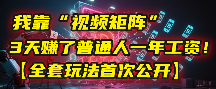 我靠“视频矩阵”,3天赚了普通人一年工资!【全套玩法首次公开】-副业金库