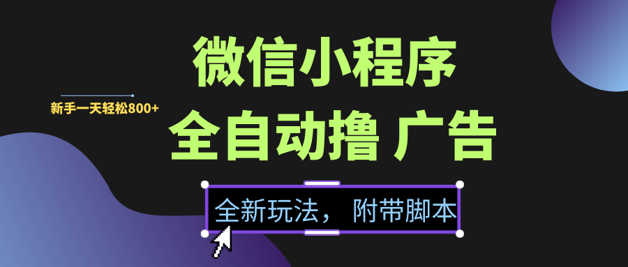 微信小程序挂机撸广告，全新玩法，新手一天轻松800+【附带脚本】-副业金库