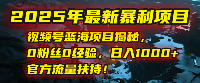 2025年最新暴利项目：视频号蓝海项目揭秘，0粉丝0经验，日入1000+，官方流量扶持！-副业金库