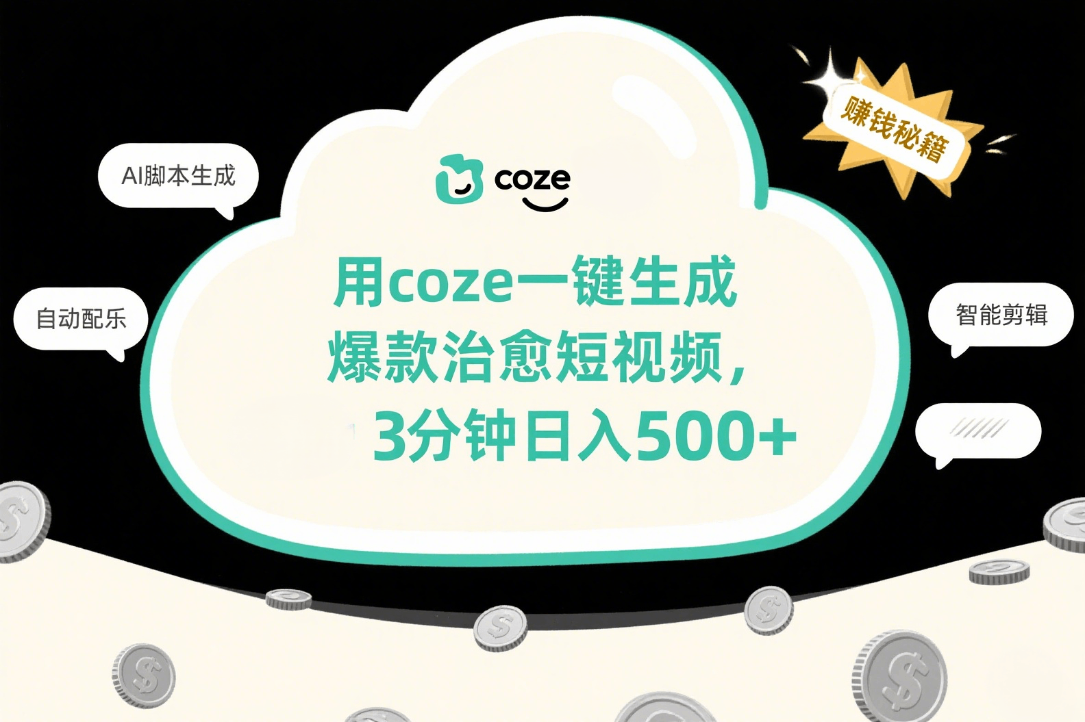 用coze一键生成爆款治愈短视频，3分钟日入500+-副业金库