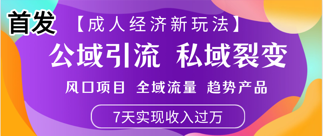 首发:【成人经济新玩法】市面独家玩法,风口项目、全域流量、趋势产品,7天实现月入过万-副业金库