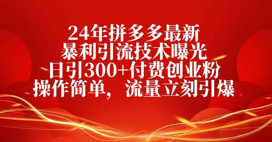 25年拼多多最新暴利引流技术曝光、日引300+付费创业粉操作简单，流量立刻引爆-副业金库