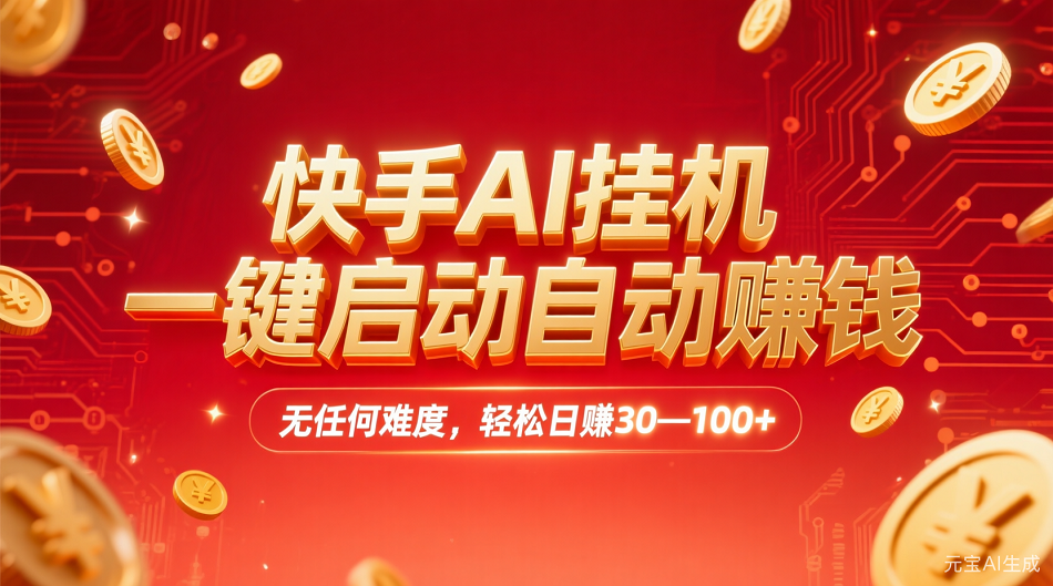 快手AI，一键启动自动赚钱 无任何难度，轻松一天30—100+-副业金库