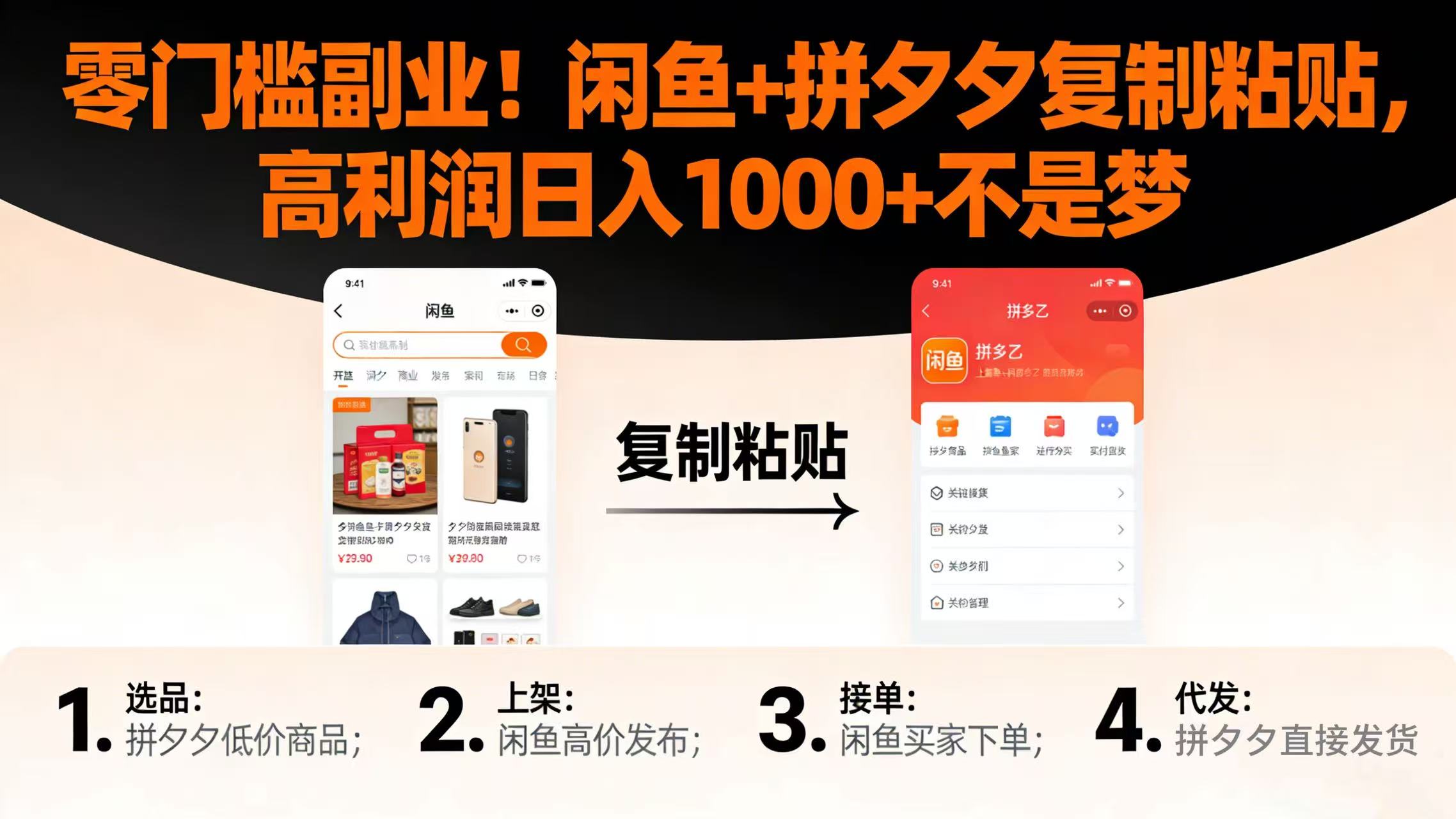 零门槛副业！闲鱼 + 拼夕夕复制粘贴，高利润日入 1000 + 不是梦-副业金库