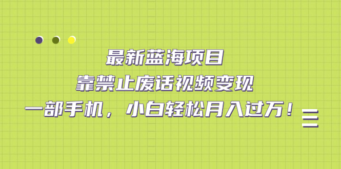 最新蓝海项目,靠禁止废话视频变现,一部手机,小白轻松月入过万!-副业金库