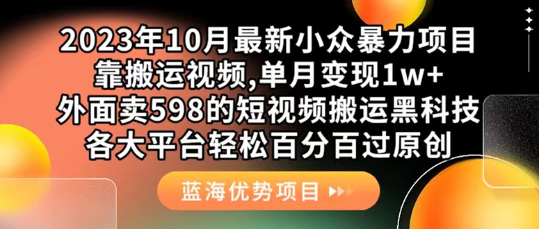 外面卖598的10月最新短视频搬运黑科技，各大平台百分百过原创 靠搬运月入1w-副业金库