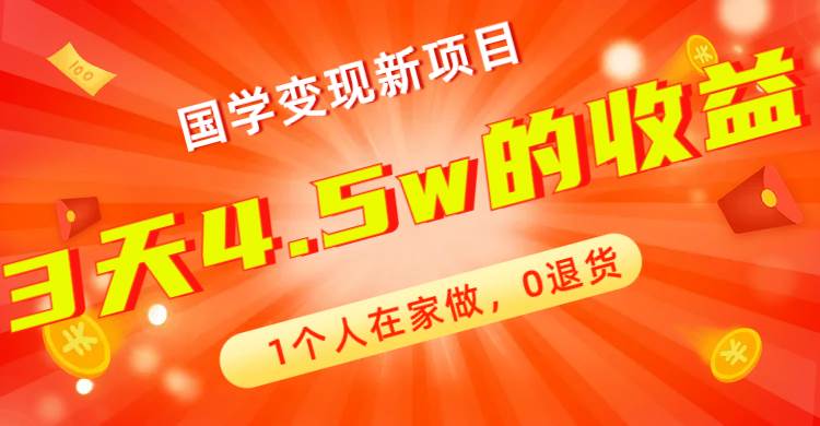 全新蓝海，国学变现新项目，1个人在家做，0退货，3天4.5w收益【178G资料】-副业金库