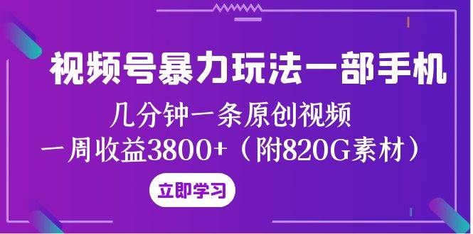 视频号暴力玩法一部手机 几分钟一条原创视频 一周收益3800 （附820G素材）-副业金库
