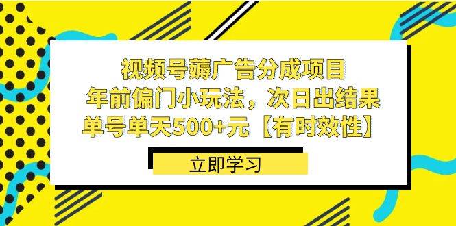 视频号薅广告分成项目,年前偏门小玩法,次日出结果,单号单天500 元【有时效性】-副业金库