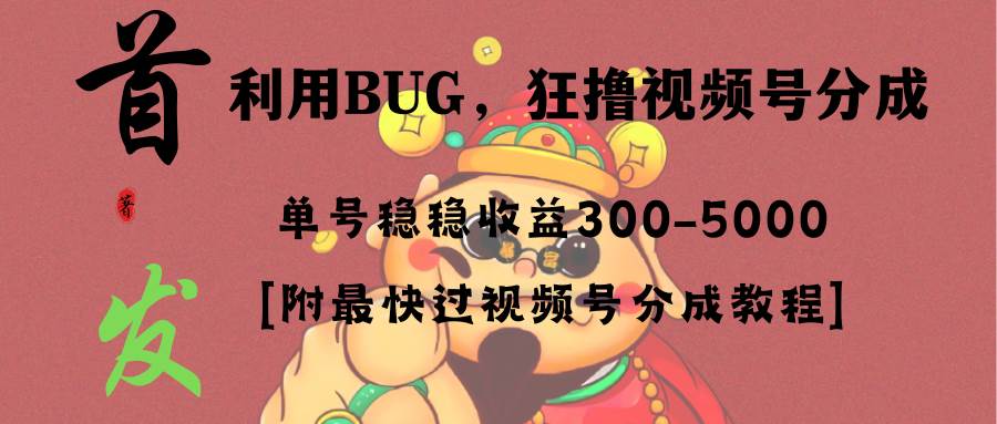全网独家首发，视频号BUG，超短期项目，单号每日净收益300-5000！-副业金库