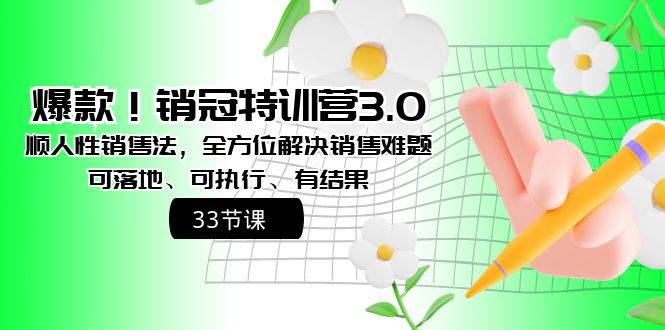 爆款！销冠特训营3.0之顺人性销售法，全方位解决销售难题、可落地、可执行、有结果-副业金库