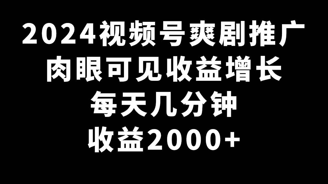 2024视频号爽剧推广,肉眼可见的收益增长,每天几分钟收益2000+-副业金库
