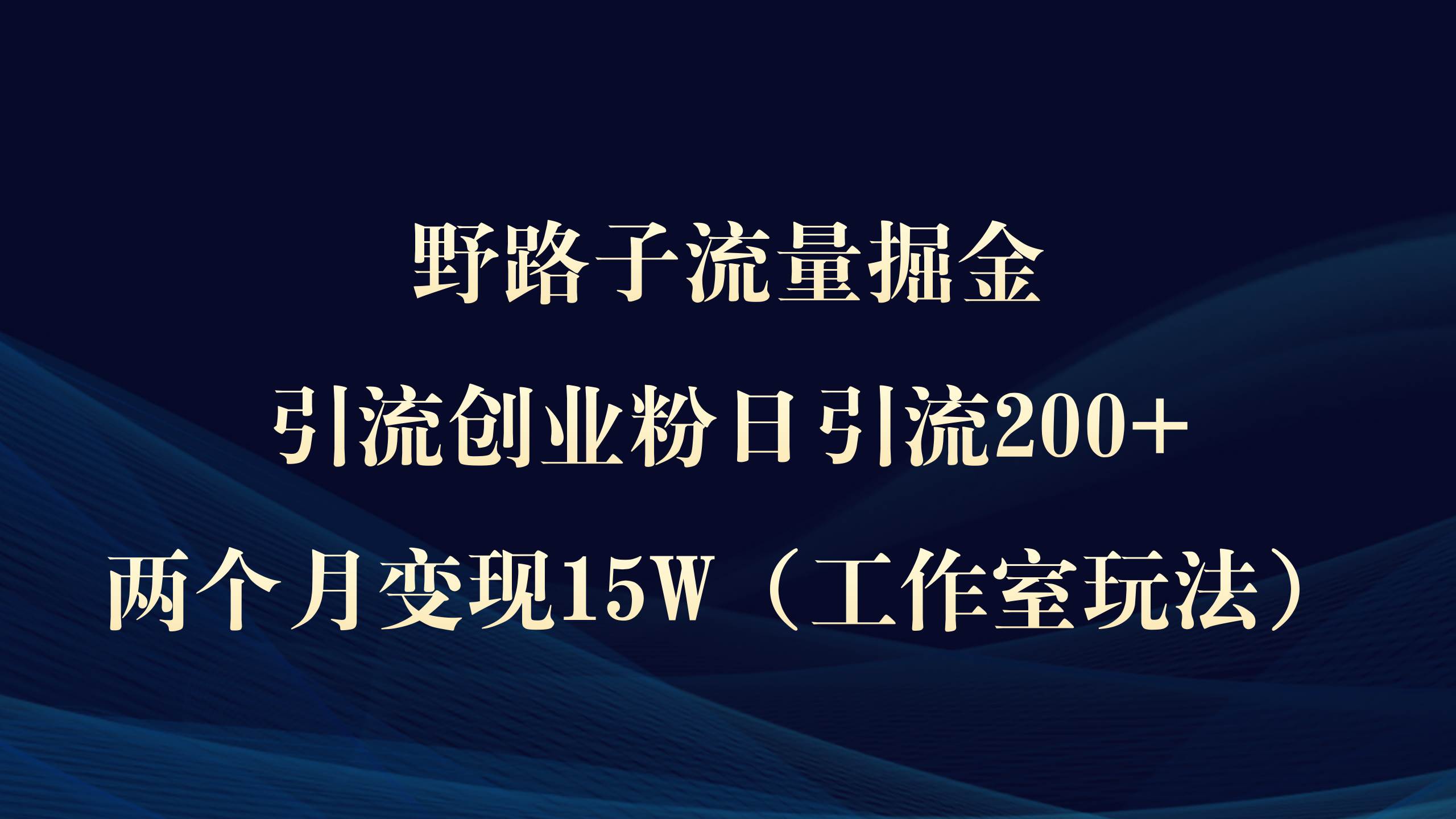 野路子流量掘金，引流创业粉日引流200+，两个月变现15W（工作室玩法））-副业金库