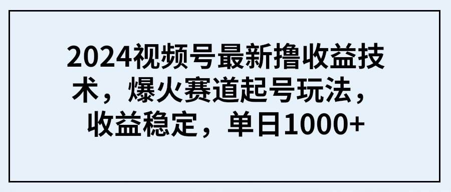 2024视频号最新撸收益技术，爆火赛道起号玩法，收益稳定，单日1000+-副业金库