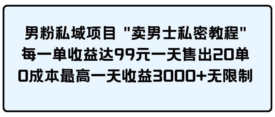 男粉私域项目 卖男士私密教程 每一单收益达99元一天售出20单-副业金库