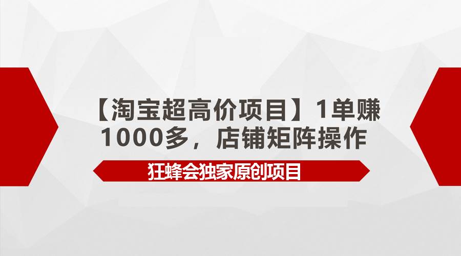 【淘宝超高价项目】1单赚1000多，店铺矩阵操作-副业金库