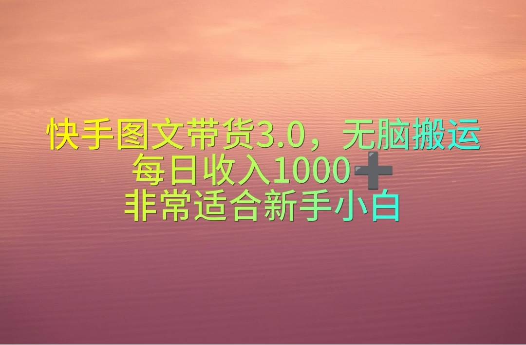 快手图文带货3.0，无脑搬运，每日收入1000＋，非常适合新手小白-副业金库